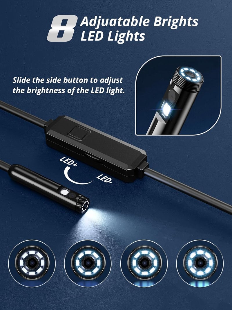 Acoath Store Endoscope Camera with Light, Dual-Lens 1920P HD Borescope with 8 Adjustable LED Lights, IP67 Waterproof Boroscope Inspection Tools, 9.8ft Semi-Rigid Snake Camera for iOS & Android - Image 4